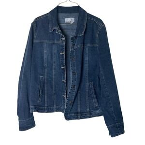 Live a Little Womens Blue Stretch Denim Button Up Jean Jacket Large Y2K Vintage